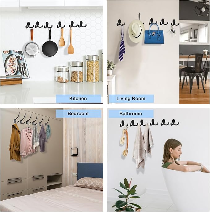 Kruodop 8 Pack Wall Hooks Wall Mounted Coat Hooks - Image 7