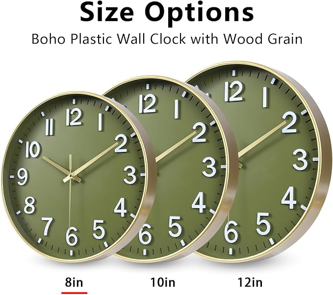 HZDHCLH Wall Clocks Battery Operated, Wall Clock Green Gold, 8 inch Wall Clock - Image 7