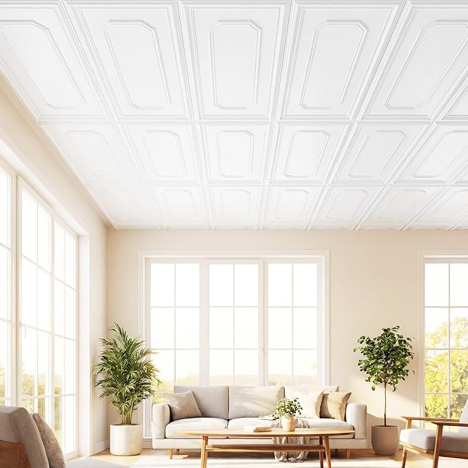 Giantex 12 Pack PVC Wall Panels, Glue Up or Drop Ceiling Panel, Waterproof 3D - Image 2