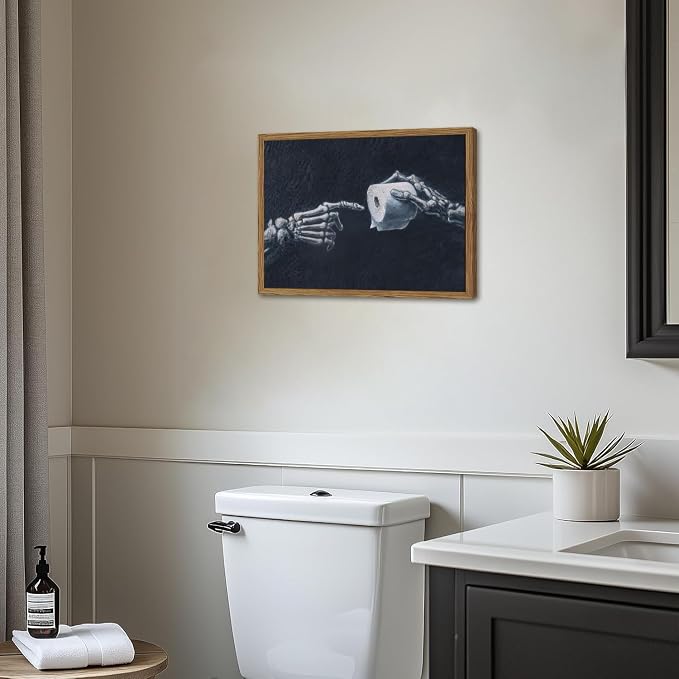 Funny Skeleton Bathroom Wall Art Gothic Skull Hand and Toilet Paper Bathroom - Image 7