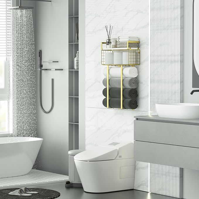 Towel Racks for Bathroom, Bathroom Shelf Over Toilet, Floating Shelves - Image 2