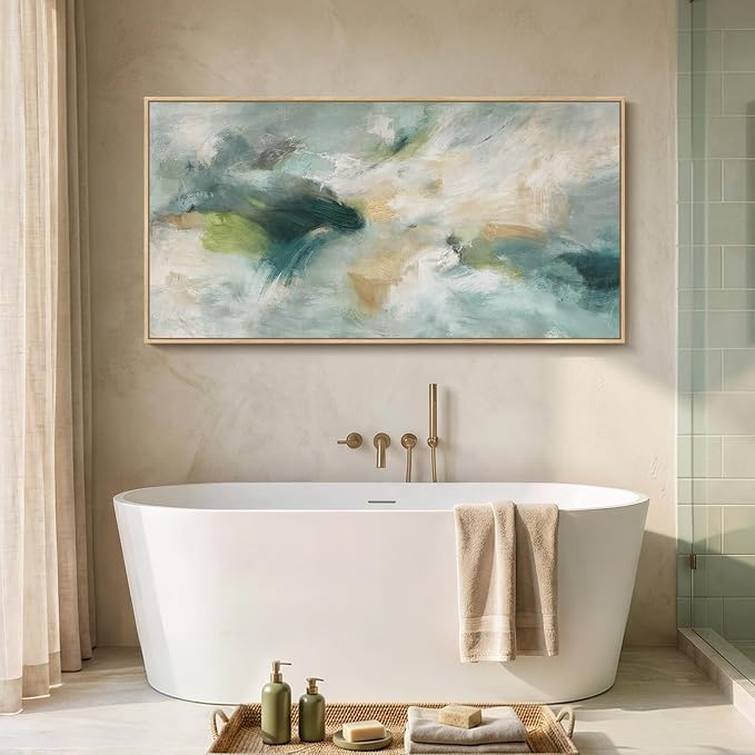 Large Framed Sage Green Abstract Wall Art - Image 4