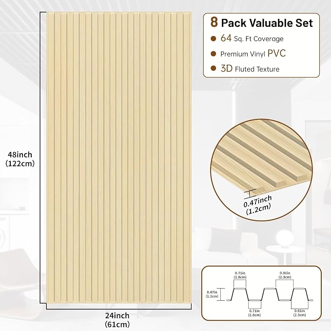 RITOLLO 8-Pack PVC Slat Wall Panels - Image 2