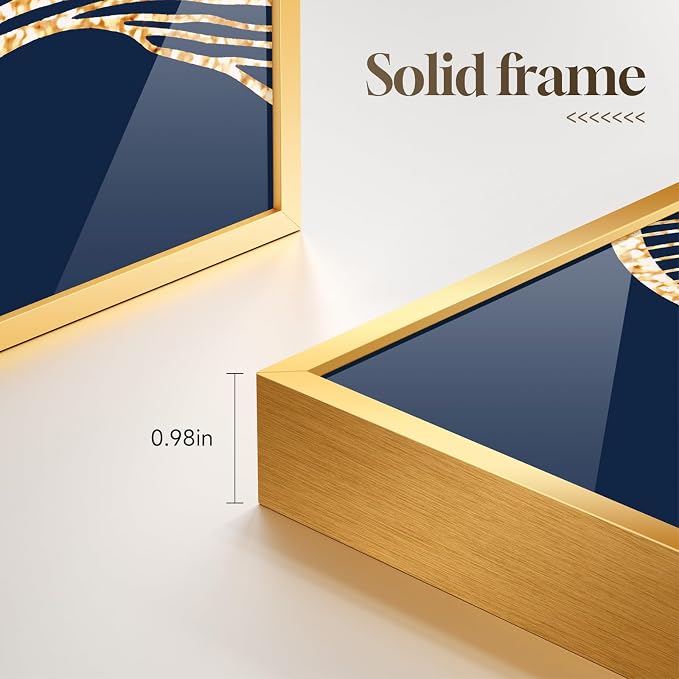 Framed Modern Luxury Wall Art for Living Room, Large Navy Blue and Gold Ginkgo - Image 6