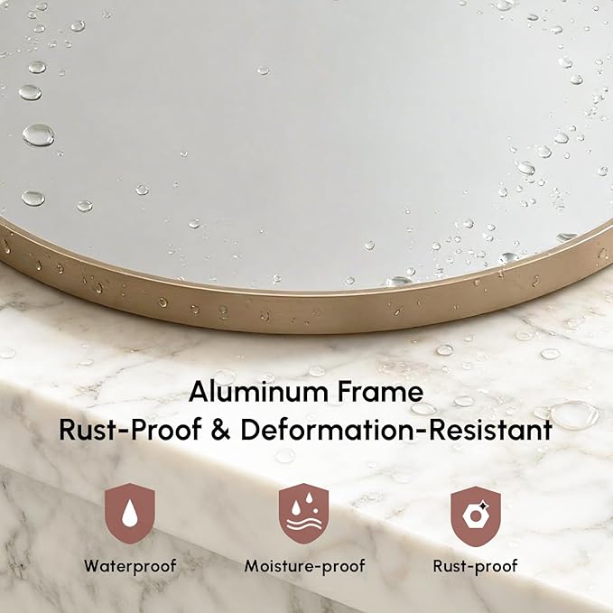 USHOWER Gold Bathroom Mirrors for Over Sink, 24 Inch Circle Mirror - Image 5