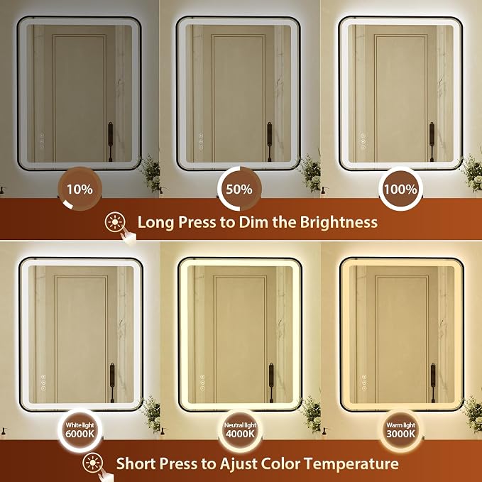 28x40 Inch Black Framed LED Bathroom Mirror - Image 3