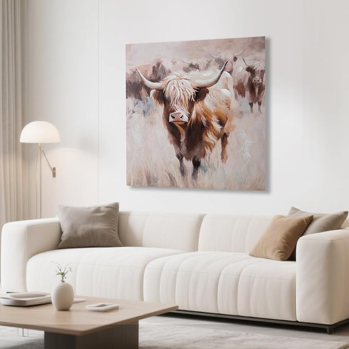 JolyWell Textured Highland Cow Canvas Wall Art Hand painted Farm Animals - Image 6