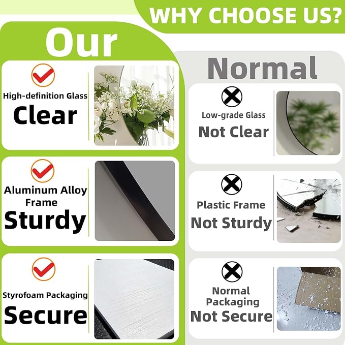 Round Black Mirror, 24 Inch Circle Black Mirror, Metal Frame Round Wall Mounted - Image 3