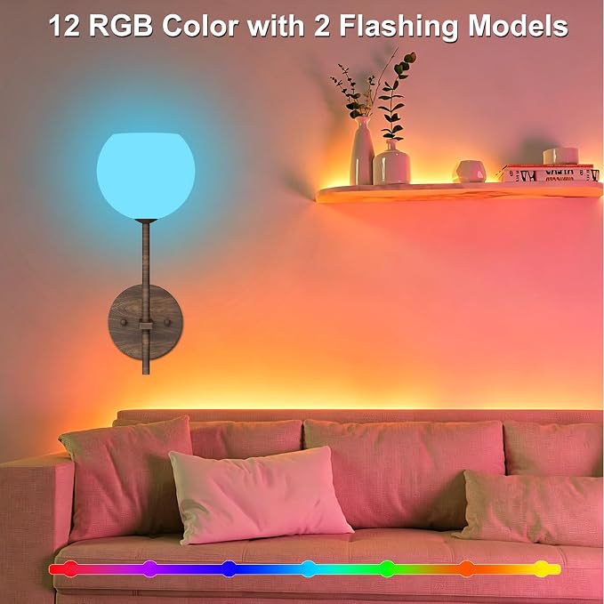 Walnut Grain Battery Operated Wall Sconces Set of 2, Rechargeable Wireless Wall - Image 3
