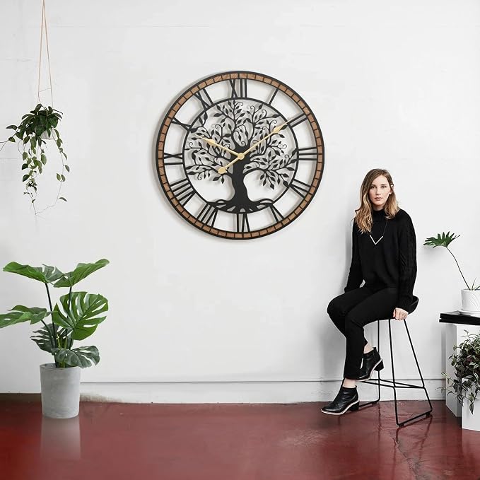 Micasso Vintage Oversize Wall Clock: 38Inch Farmhouse Tree of Life Metal - Image 5