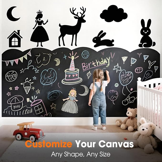 Chalkboard Wallpaper Peel and Stick, 35.4"x78.7" Blackboard Contact Paper Self - Image 2