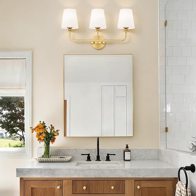 MOKATNG Bathroom Light Fixtures, 3-Light Brushed Gold Vanity Lights, Bathroom - Image 3