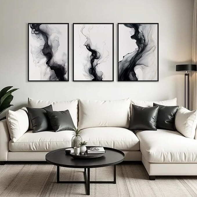 Black White Abstract Wall Art Decor Gray Modern Wall Art Minimalist Canvas - Image 6