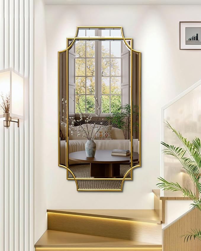 HQiJun Wall Mirror Full Length, Scalloped Beveled Polished Decorative Mirrors by HQiJun