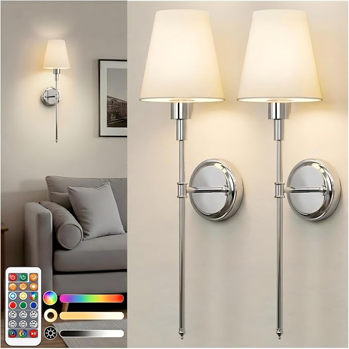 DORESshop Battery Operated Wall Sconce Set of 2, Wireless Wall Light Easy to by DORESshop
