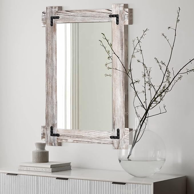 MeMoreCool Large White Farmhouse Mirror 40x28 Inch, Wood Framed Decorative Wall by MeMoreCool