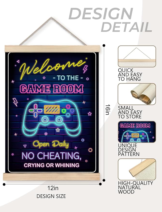 Foritho Neon Welcome to the Game Room Sign Poster Wall Art Framed, Cool Gaming - Image 7