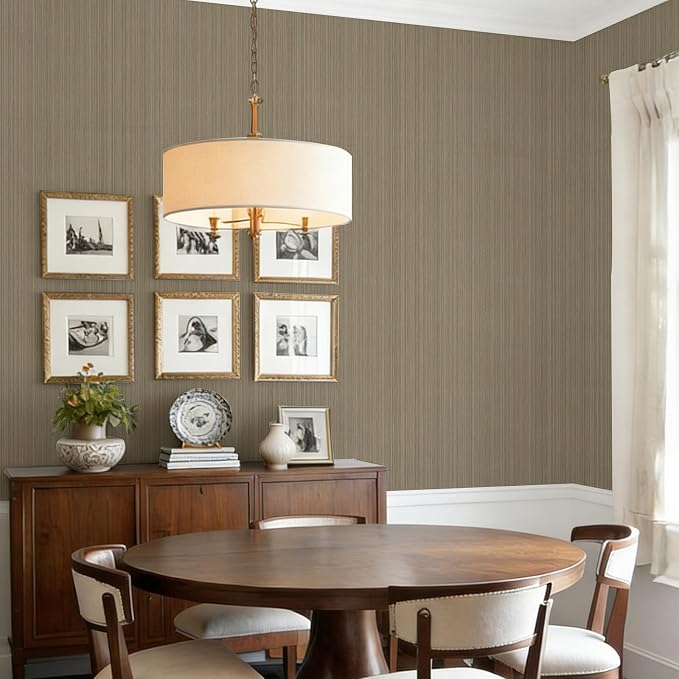 YXTII 20.8" x 393.7" Peel and Stick Wallpaper Grasscloth, Thick Brown Textured - Image 4