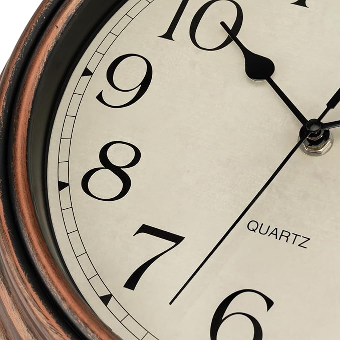 Foxtop Vintage Copper Wall Clock 12 Inch Silent Non Ticking Battery Operated - Image 8