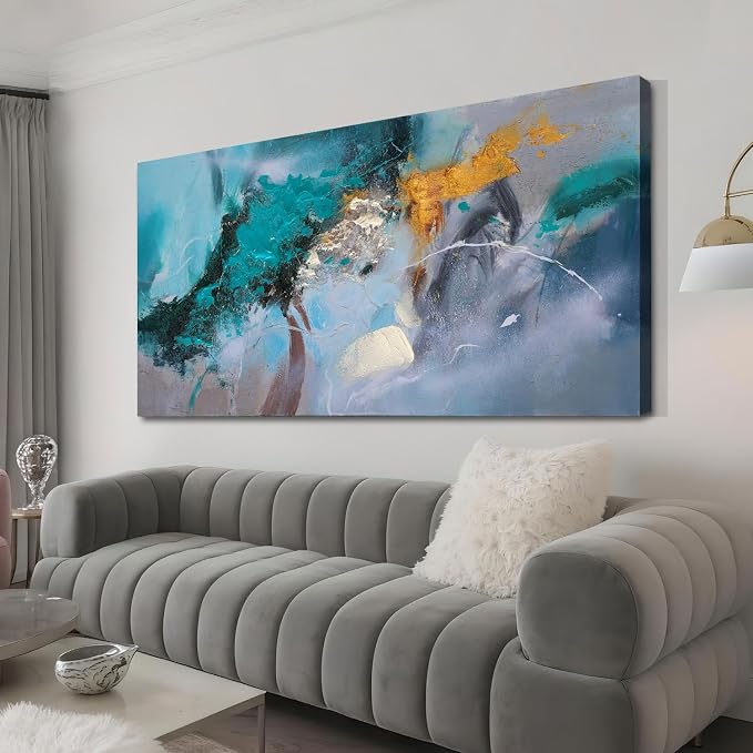 Anolyfi Teal Abstract Canvas Wall Art - Image 3