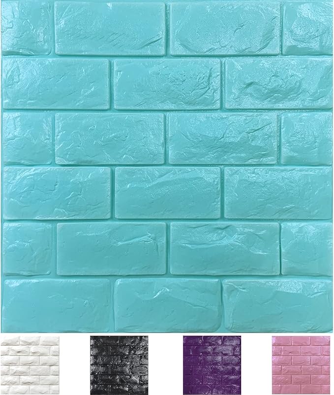 11PCS 3D Wall Panels Peel and Stick Faux Brick Wallpaper Blue Self Adhesive by Yutianli