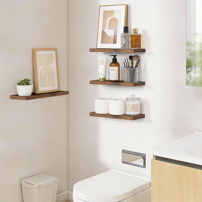 BAYKA Floating Shelves for Wall, 15.7in Wall Mounted Rustic Wood Shelves for - Image 2