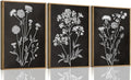 KISSFOX Framed Floral Botanical Canvas Wall Art Vintage Black Background Plant by KISSFOX
