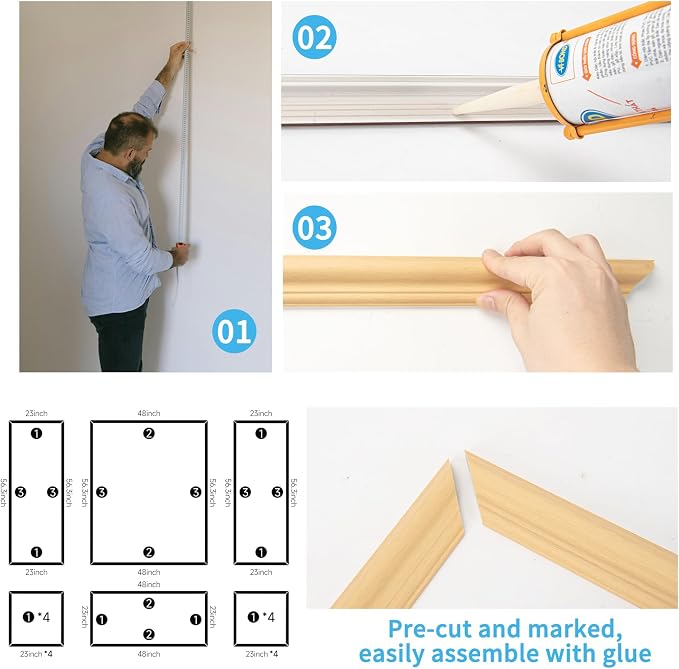 Art3d Pre-Cut Wall Molding Set of 6 pcs, Ready-to-Assemble Wainscoting Panels - Image 7