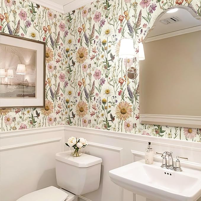 Livebor Floral Peel and Stick Wallpaper Floral Bird Contact Paper 16.9inch x - Image 6