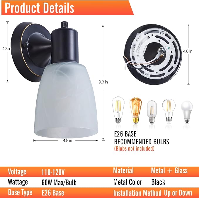 Wall Sconces Set of 2, Matte Black Vanity Lights - Image 2