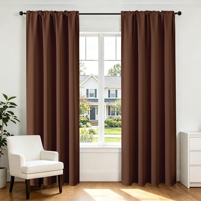 CUCRAF Brown Blackout Curtains 108 inch Length 2 Panels Set, Rod Pocket Room by CUCRAF