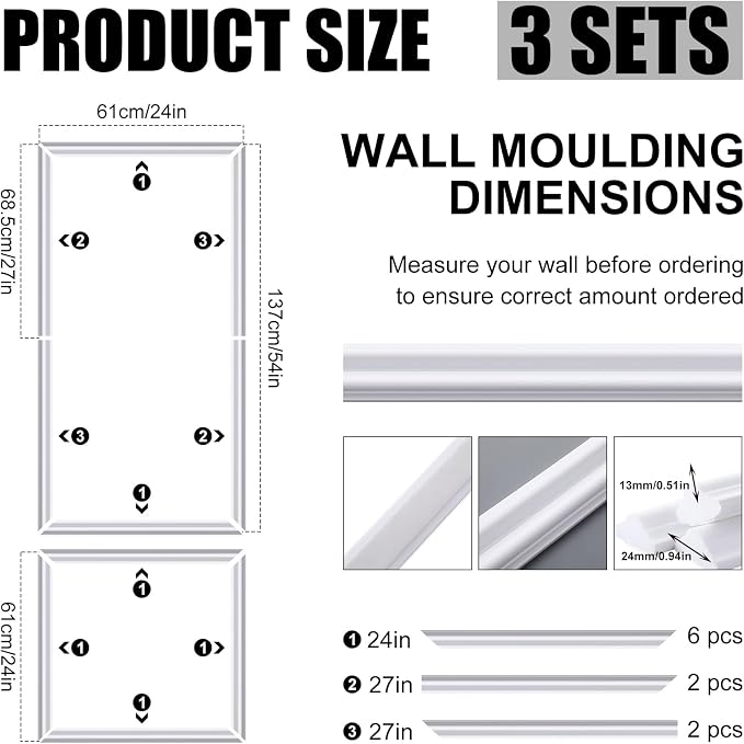 Pangda 3 Set Peel and Stick Wall Molding Kit, 3D Premade Accent Molding - Image 2