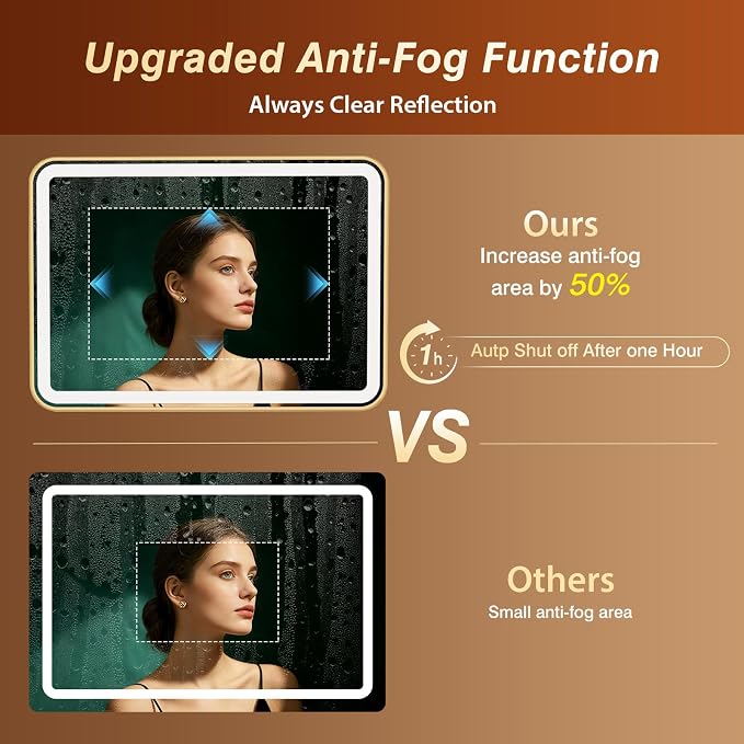 32x55 Inch Gold Framed LED Bathroom Mirror - Image 6