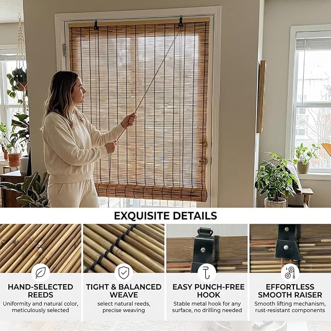Bamboo Roll Up Shades for Outdoor Patio, Light Filtering Bamboo Roll Up Blinds - Image 7