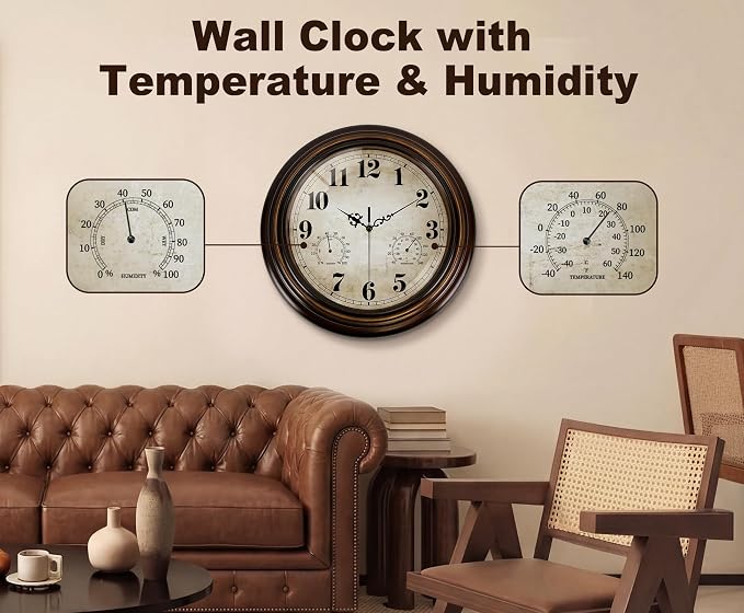 Vintage Wall Clock 13 Inch Quartz Silent Non-Ticking Analog Clock - Image 2