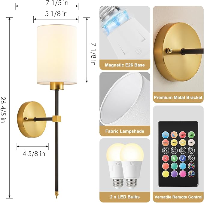 Battery Operated Wall Sconce Set of Two, Wireless Rechargeable Wall Light - Image 7