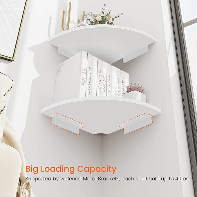 Homode Corner Floating Shelves, 12 Inch Wood Curved Hanging Shelf - Image 6