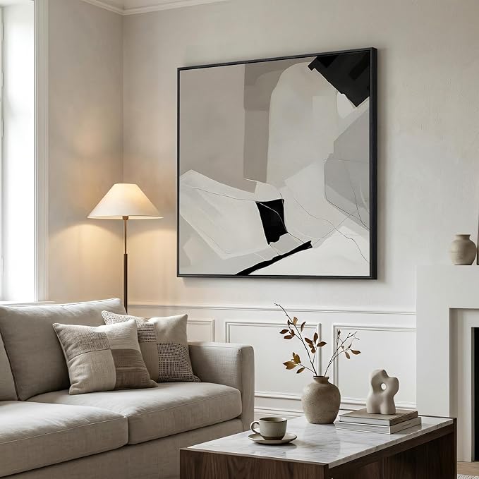Extra Large Framed Black and White Abstract Wall Art - Image 4