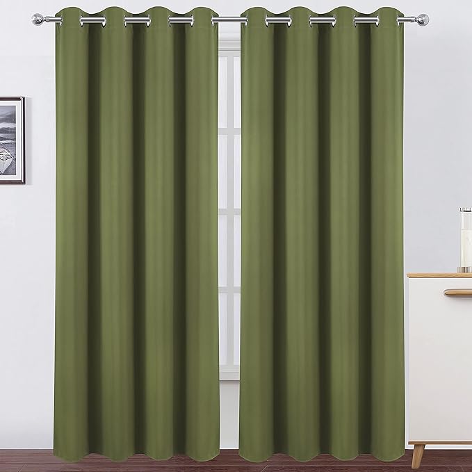 LEMOMO Olive Green Blackout Curtains/52 x 84 Inch Long/Set of 2 Curtain by Lemomo