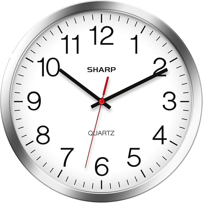Sharp Wall Clock – Silver/Chrome, Silent Non Ticking 12 Inch Quality Quartz by SHARP