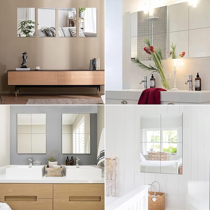 JUNEBRUSHS 4 Pack Self Adhesive Acrylic Mirror, 6X 9 Inch Mirror Tiles - Image 6