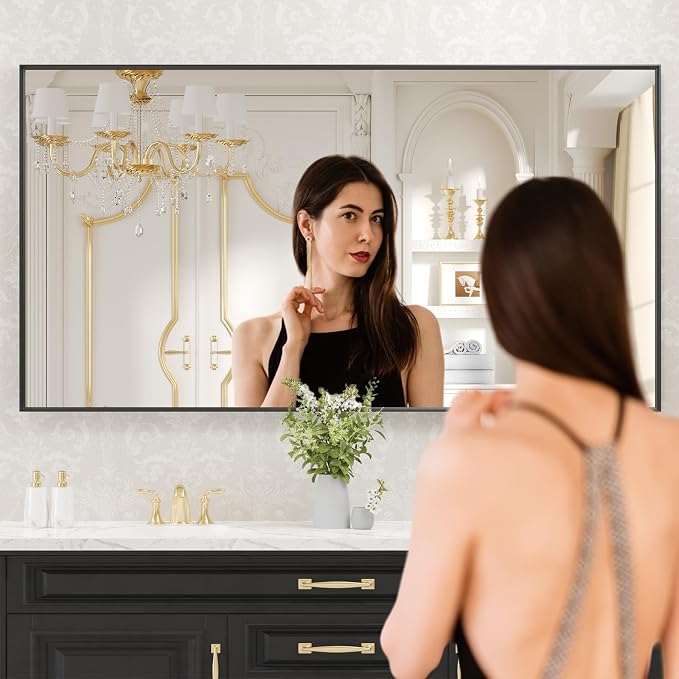LOAAO Black Bathroom Mirror 60"X30" - Image 2