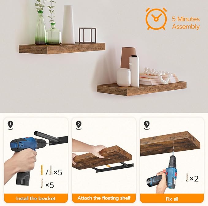 HOOBRO Floating Shelves for Wall, Wall Mounted Shelf Set of 2, 47.2" Hanging - Image 7