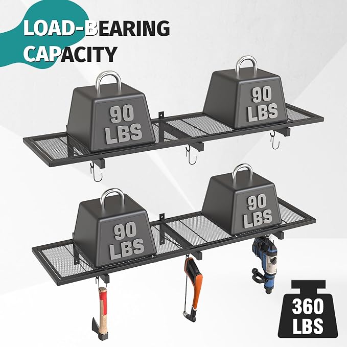 2 Pack Garage Wall Shelving, Heavy Duty Storage Shelves 360 LBS Capacity - Image 4