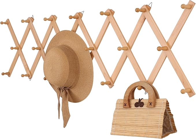 SCUNDA Wall Rack with 20 Hooks, Wooden Wall Expandable Coat Rack by SCUNDAHOME