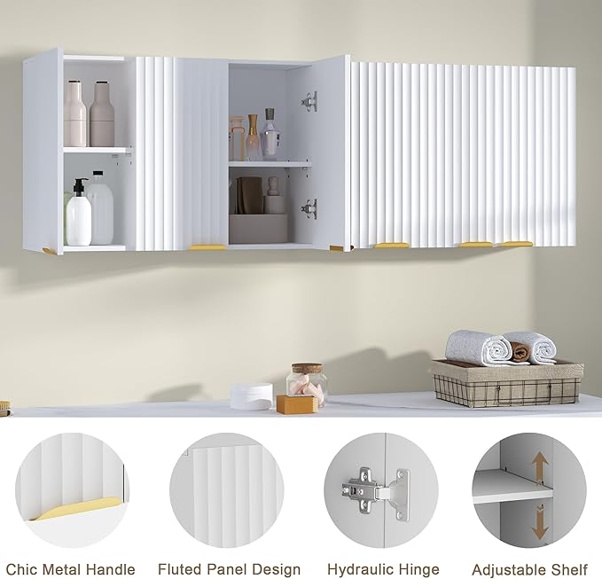 ChooChoo 3-Door Bathroom Wall Cabinet, Fluted Kitchen Wall Cabinet - Image 6