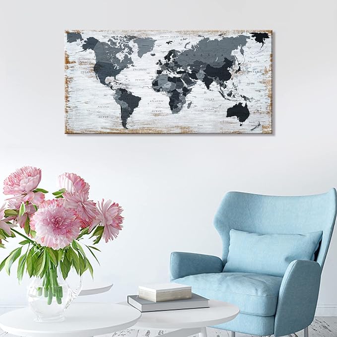 World Map Canvas Wall Art Decor Black Wall Decor Office World Map Wall Art - Image 5