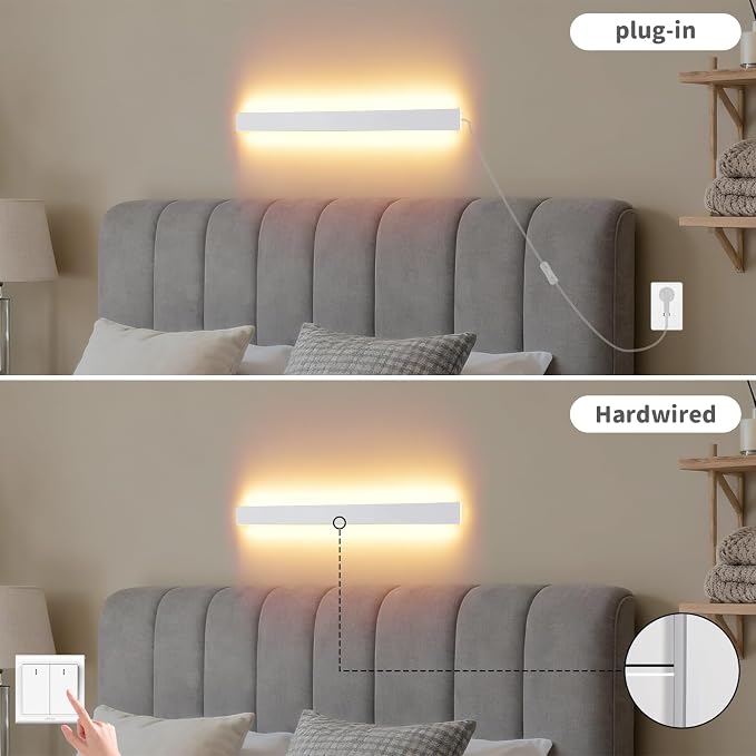 KELUOLY Modern Plug in Wall Sconces, 23.6 inch Frosted White LED Long Wall - Image 4