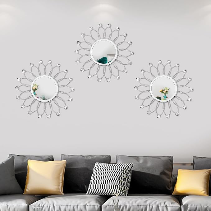 3 Pack Metal Mirrors for Wall Sunburst Wall Mirrors Home Décor Decorative - Image 3