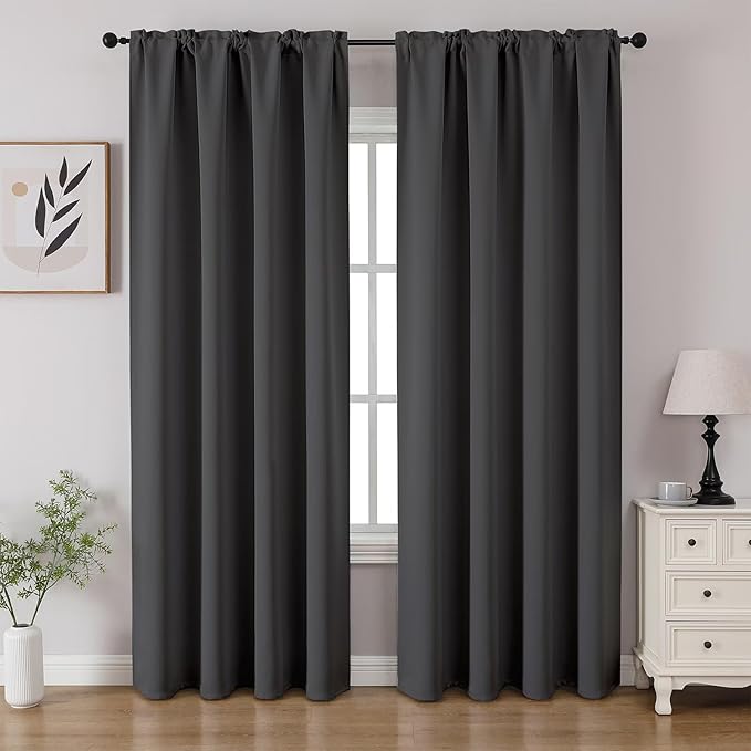 CUCRAF Dark Grey Blackout Curtains 84 inch Length 2 Panels Set, Rod Pocket Room by CUCRAF